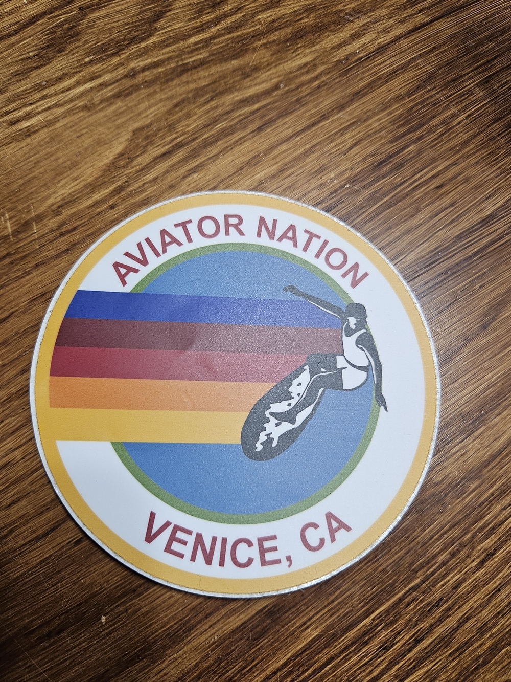 Aviator Nation Retro Rainbow Surfer Sticker — Yellow, Red, Blue, Green, Orange